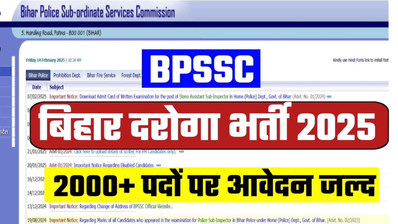 Bihar SI New Vacancy 2025 Notification Date For 2000 (Tentative) Posts